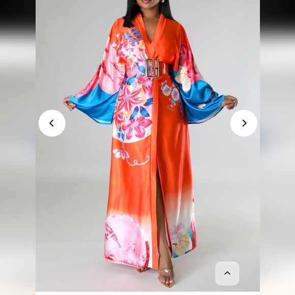 Vintage Floral Kimono in orange teal blue and pink One size fits most - Picture 16 of 16